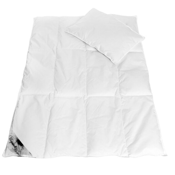 Kinder-Daunenset Decke 100x135 cm + Kissen 40x60 cm – 70 % Daunen