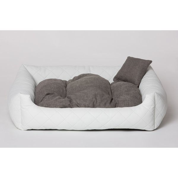 Hundebett Hundekissen Hundesofa Katzenbett  Hundekorb Gestepptes Kunst Leder weiß Gr. XXL - 110/90