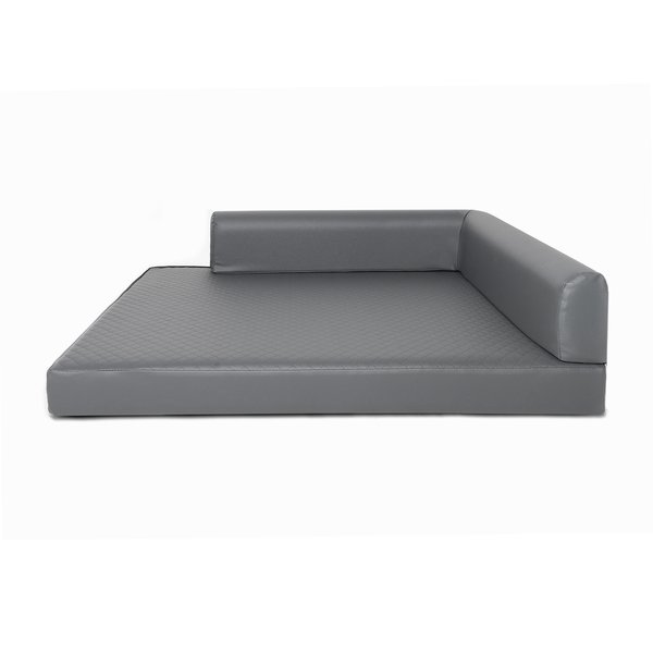 Eck Hundebett Rogo Hundekorb Kunstleder Hundesofa Hundekissen Katzenbett Gestepptes Grau S (60x80x10 cm)