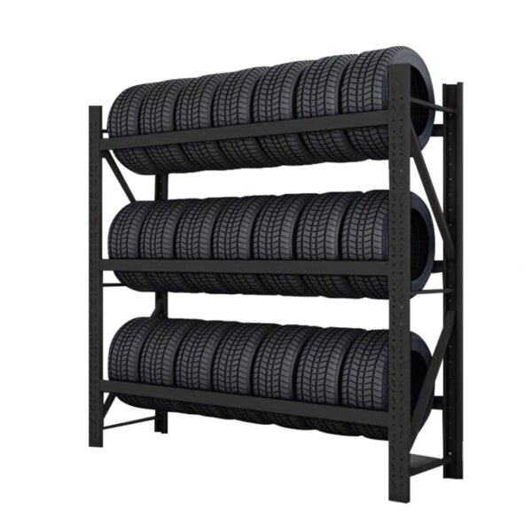 Reifenregal 200x60x200cm 300kg (3-lagiger) Lagerregal Schwerlastregal Schwarz